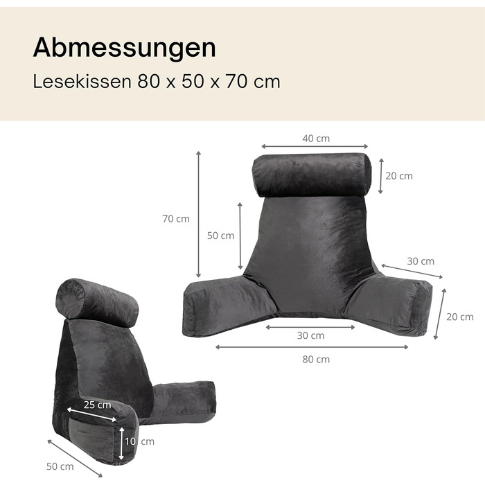 Подушка для читання Bananair – м'яка та комфортна спинка для ліжка та дивану з тканини Cord. Знімна та пральна наволочка, ергономічна сидіння з підлокітниками (кремовий)