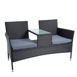 Садові меблі ESTEXO з ротангу (поліротанг) для двох осіб: лавка, комплект для відпочинку на балкон/терасу, чорний колір