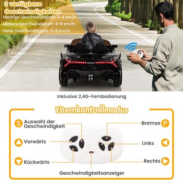 Дитячий електромобіль Lamborghini COSTWAY з пультом, LED фарами, музикою, для дітей від 3 років, чорний