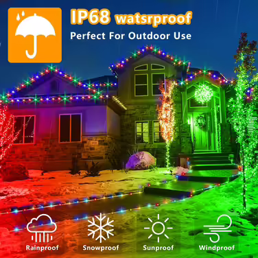 GLPE LED світлодіодна гірлянда 2 шт. × 10 м, 200 лампочок, USB, IP65, 8 режимів, 16 кольорів, водонепроникна для вулиці й дому, для спальні, вечірки, саду, кемпінгу, Різдва