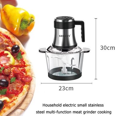 М'ясорубка-подрібнювач Sokany 800W з чашею 3л з нержавіючої сталі, електричний мультиподрібнювач з 2 швидкостями для м'яса, овочів, фруктів