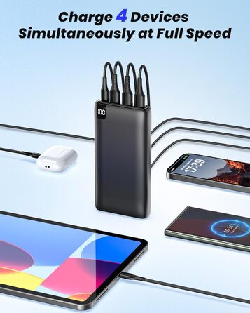 Швидка зарядка 3А, USB C, 4 виходи для смартфонів та планшетів, 26800mAh