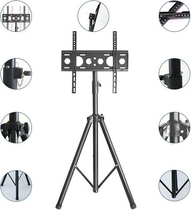 Штатив для телевізора YFLY: регульована висота, для плоских екранів 81-139.7 см, чорний
