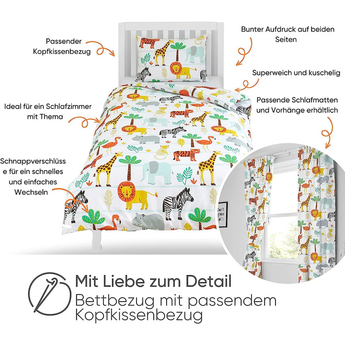 Набір простирадл і подушок Bloomsbury Mill - односпальне постільна білизна-сафарі-пригоди і тварини з джунглів, які підходять для хлопчиків і дівчаток - 135 х 200 см (різнокольоровий, односпальний комплект) односпальний комплект постільної білизни