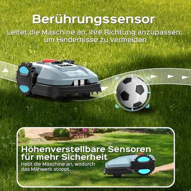 Робот-газонокосарка YARDCARE E400 з шириною скошування 18 см, керуванням через додаток, для газонів до 400 м², сенсором дощу, висотою скошування 20-60 мм, рівнем шуму менше 60 дБ, водозахистом IPX5