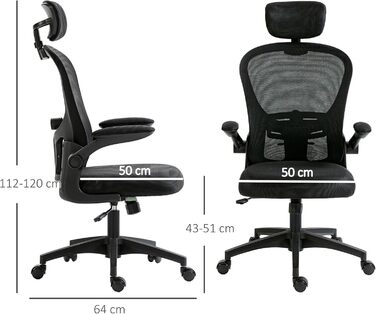Офісний стіл Vinsetto з високою спинкою, сітчаста тканина, комп'ютерне крісло з обертовою підголовником, 4D-підтримка попереку, регульовані підлокітники, регульована висота, білий (чорний)
