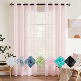 Комплект EMEMA з 2 предметів, прозора вуалева штора з вушками, прозора вуалева шаль з поліестеру з вушками, для вітальні, простора декоративна шаль для спальні (Ш x в) (140 х 160 см, ніжно-рожевий)