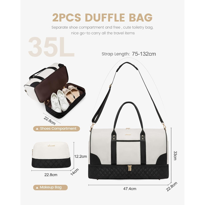 Сумка-мішок LOVEVOOK для жінок: дорожня, спортивна, з відділенням для взуття та мокрих речей, 2 шт. у наборі, 35л, бежевий & хакі