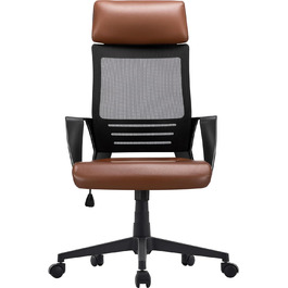 Офісний стілець Yaheetech, ергономічний стілець, штучна шкіра, поворотний стілець з підголовником, висока спинка, сітка, макс. 50 символів