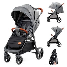 Дитяча коляска Kinderkraft GRANDE PLUS сірого кольору, від народження до 22 кг, складна однією рукою, з регульованою спинкою та великим козирком