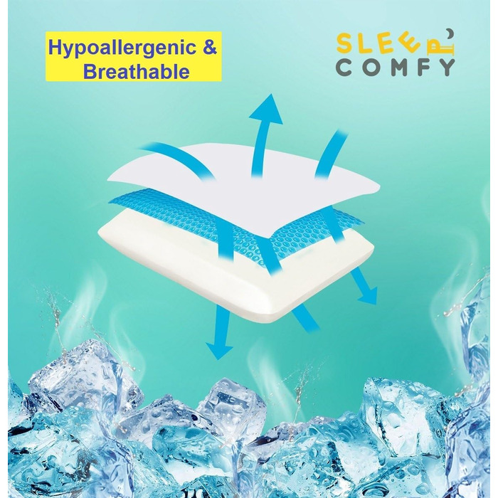 Ортопедична подушка для сну Comfy Premium Gel Memory Foam з гелевим охолодженням, 60x40x14/12 см. Підтримка шиї, для тих, хто спить на боці та на спині.