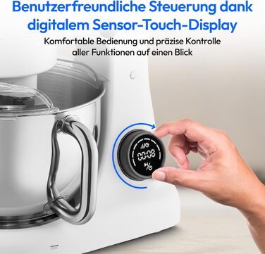 Кухонна машина MEDION MD 12600 з м'ясорубкою, 4.6 л чаша з нержавіючої сталі, тихий двигун, 800 Вт, набір насадок для натирання, шинкування та нарізання, сенсорний дисплей, міксер, тістоміс