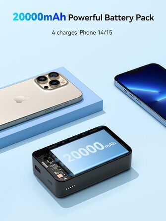 Магнітний пауербанк NEWDERY 20000 мАг, PD 20 Вт, бездротовий зарядний пристрій, USB-C для iPhone 15/14/13/12 Чорний