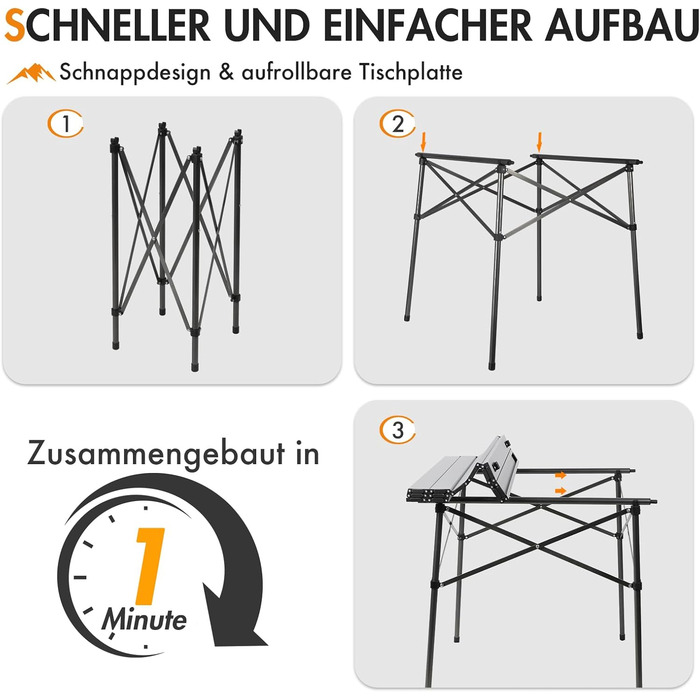 Складаний кемпінговий стіл PORTAL з алюмінієвою стільницею, витримує 80 кг, з сумкою для перенесення, білий — для пікніка, гриля, саду та балкона