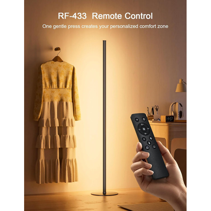 LED торшер для вітальні, білий з пультом ДУ, RGB 16 млн кольорів, синхронізація з музикою, 140 см, кутова лампа для ТБ, спальні, ігрової кімнати