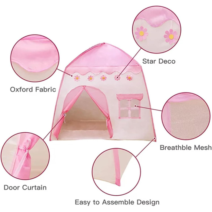 Дитячий намет Playhouse Indoor 130x100x130CM Великий, рожевий ігровий намет для дівчаток