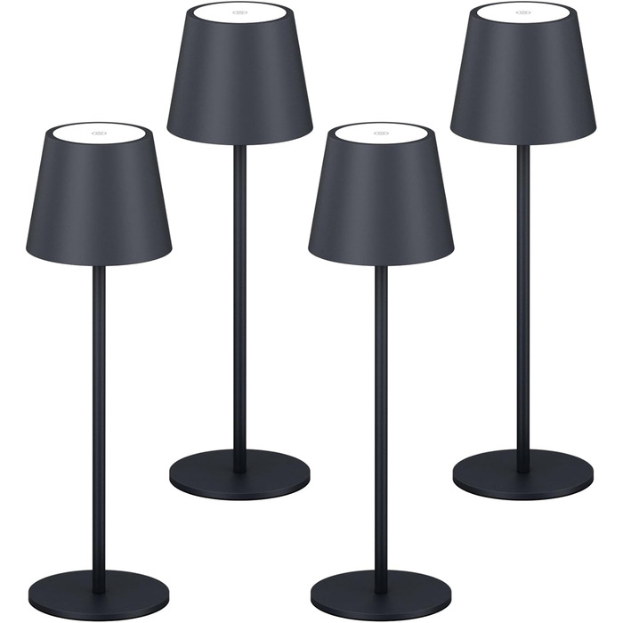 LED-лампа K-Bright: 4 шт., диммер, акумулятор, бездротова, 36.5 см, перезаряджувана, 2700K, тепле світло, USB-C, IP54, пісочний (антрацит)