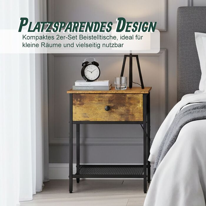 Набір приліжкових тумбочок Relaxdays (2 шт.) з ящиком та полицею