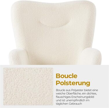 Крісло-навушник Yaheetech з пуфом з тканини Boucle, крісло для відпочинку з підставкою для ніг, розкладне крісло для вітальні/спальні, колір слонова кістка