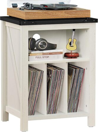 Підставка для програвача вінілу з полицями для платівок, місткість до 160 альбомів, дерев'яна шафа-регулятор для вінілових платівок, для вітальні, спальні, офісу (біла)