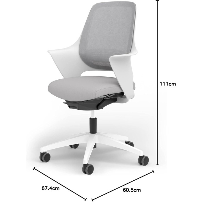 Ergotopia WellBack: Ергономічне крісло для офісу та дому, Made in Germany, з підтримкою попереку та синхро-механізмом, білий каркас, сірий колір