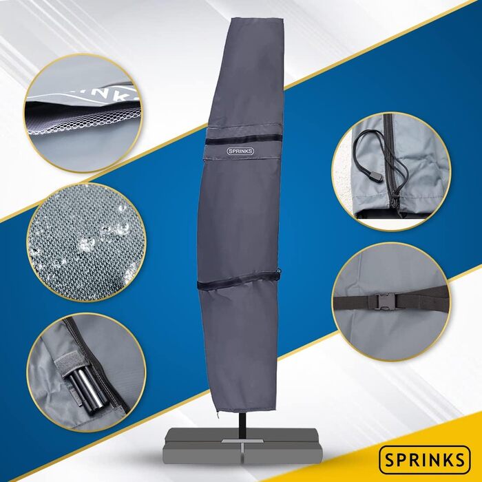 Чохол для парасольки SPRINKS® до 300 см - захисний, стійкий до УФ, вологостійкий, з допоміжним стрижнем, темно-сірий, 260 x 40/70/50 см