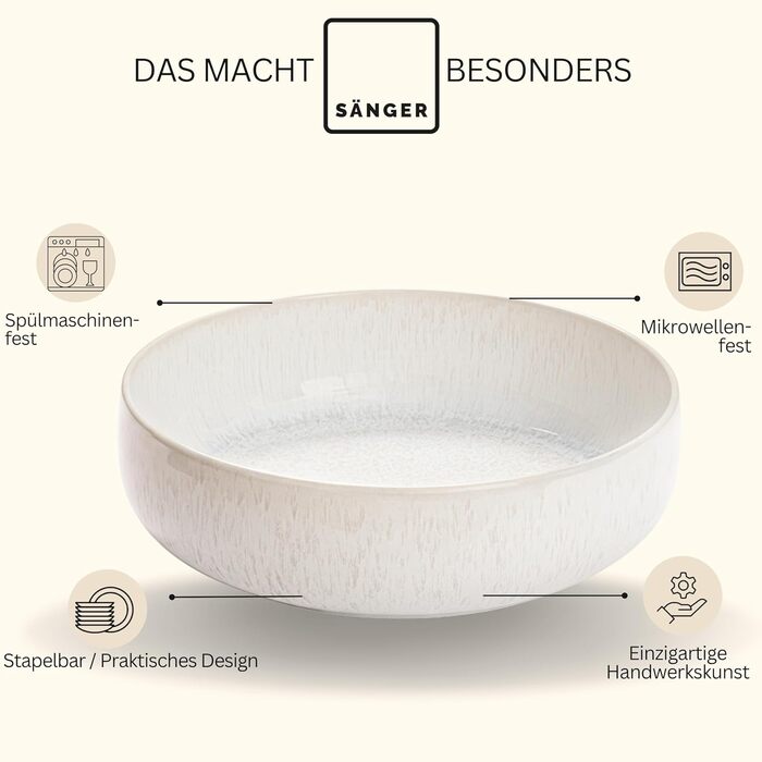 Набір чашок SÄNGER 4 шт. для кави та чаю, 300 мл, ручної роботи, кераміка, набір для 4 осіб, кремовий колір, пісочна текстура, PREMIUM COLLECTION (миска для сервірування 1 шт.)