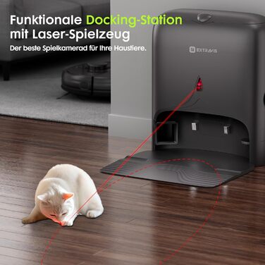 Робот-пилосос з функцією миття, автоматичне спорожнення (75 днів), потужність 8500Pa, зрізач для шерсті тварин, лазерна іграшка для котів, лазерна навігація, знімне м'яке прибирання, робот-пилосос для твердих поверхонь, килимів та шерсті тварин, чорний