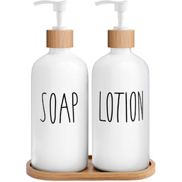 Набір для ванної кімнати MOMEEMO: дозатор мила, скляний дозатор, бамбукова помпа, піднос. Чорний колір, підходить для сільського декору