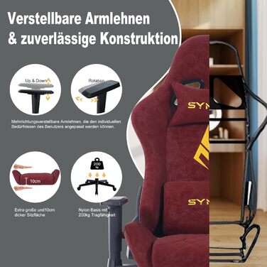 Ігровий крісло Symino, ергономічне, з дизайном гоночного авто, для ПК, з регульованою підніжкою, шкіра PU, обертове