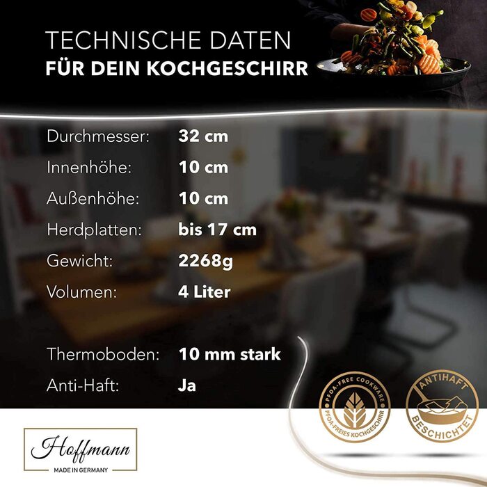 Вок-сковорода Hoffmann великий для індукції 32 см я Зроблено в Німеччині я придатний для використання в духовці при температурі до 240 градусів Я вок-сковорода Я 100 без викривлення