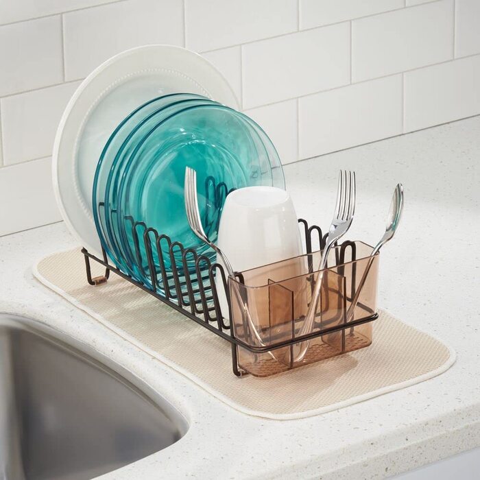 Крапельниця для посуду mDesign-пластиковий піддон для миття-відмінна сушарка - до 15 тарілок столові прилади-31,8 см x 14,0 см x 10,2 см (бронзовий / Бурштиновий)
