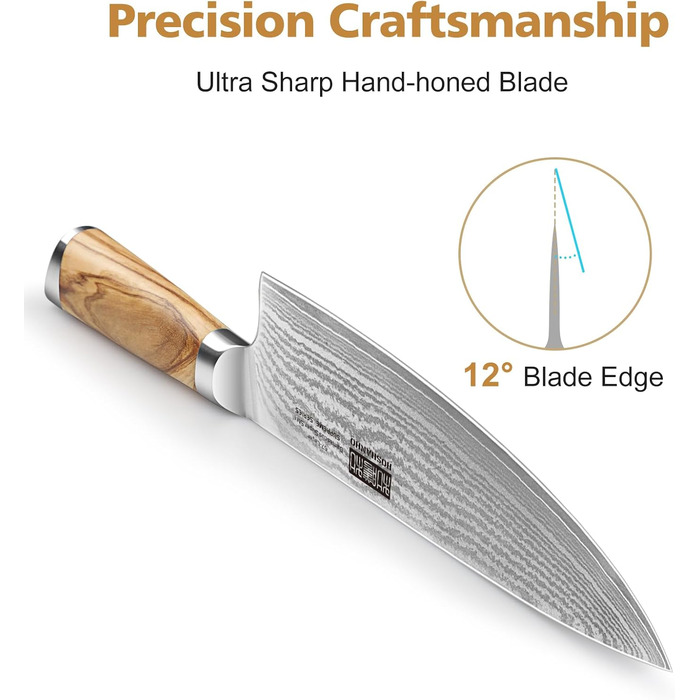 Набір кухонних ножів HOSHANHO 7 предметів: 20 см, сталь Дамаск, 67 шарів, японський, ергономічна ручка