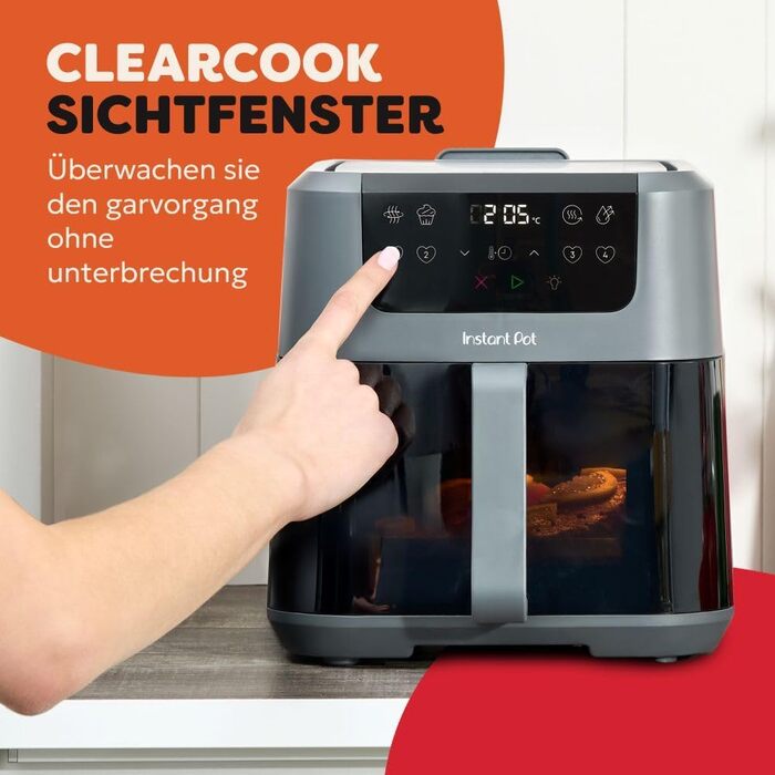 Фритюрниця готує повітрям Instant Pot Vortex Compact Trüffel Grau 5 л з антипригарним покриттям, 4-в-1: смаження, сушка, випікання, підігрів, сімейний розмір