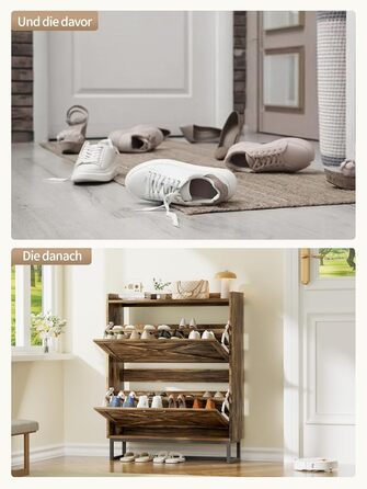 Шафа для взуття з 2 відкидними дверцятами, полиця для взуття в передпокій, вузька шафа-кіпер для взуття з 4 полицями, тумба для взуття з металевими ніжками, органайзер для взуття з дерева для стіни, 80x23,8x101,7 см, Білий (Коричневий)