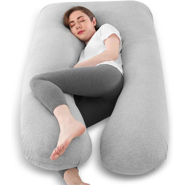 Подушка для вагітних Avmvnvc U-подібної форми, XXL, для сну на боці, знімний чохол з джерсі (сірий)