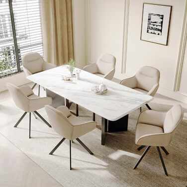 Обідній крісло для кухні/офісу, бежевий, з підлокітниками, 6 шт. в наборі, з металевим каркасом та м'яким сидінням з поліестеру