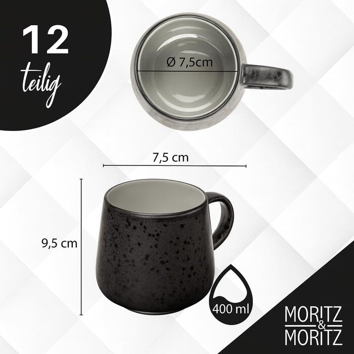 Набір посуду Moritz & Moritz SOLID UNI на 6 осіб (24 елементи) - Сучасний набір посуду з каменю, безпечний для мікрохвильової печі та посудомийної машини, сервіз на 6 осіб (сірий)