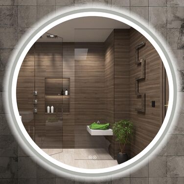 LED дзеркало для ванної кімнати Home Glow круглої форми 80 см з підсвічуванням, антизапарювання, сенсорним вимикачем та металевим каркасом (срібний)