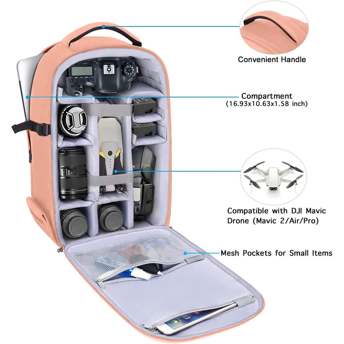 Рюкзак для камери MOSISO, сумка для фотокамери DSLR/SLR/бездзеркальна фотокамера 15-16-дюймовий водонепроникний чохол із твердою оболонкою з тримачем для штатива та відділенням для ноутбука, сумісний із Canon/Nikon/Sony, (лососево-рожевий)