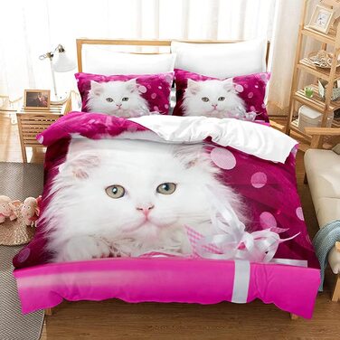 Комплект постільної білизни MIQEBX з милим котом, 135x200 см для дівчаток і хлопчиків, 3D рожеве підодіяльник з мікрофібри для домашніх тварин, забавний Комплект постільної білизни з принтом домашніх тварин, декор для дитячої кімнати, рожеве підодіяльник,