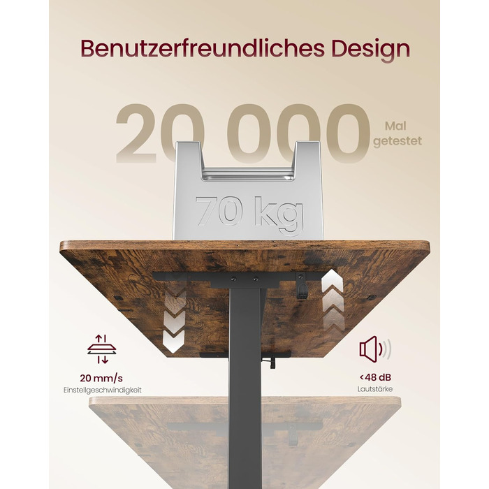 Стол для роботи VASAGLE з регулюванням висоти, 160 x 80 см, з підставкою для монітора, шухлядою та USB-C, нагадування про рух, для офісу, вінтажний коричневий