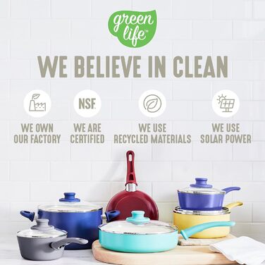 Набір кухонного посуду GreenLife Soft Grip 8 предметів: антипригарне покриття, кераміка, без ПТФЕ, для приготування, смаження, тушкування, з кришками, не нагріваються ручки