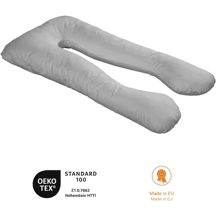 Подушка для вагітних Sleepling, подушка для сну на боці, Body Pillow U-подібної форми, сірий, 140 x 75 x 20 см, мікрофібра, знімний чохол, Ökotex, Made in EU