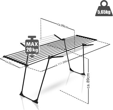 Розсувна сушарка для білизни BigDean Jumbo чорна, довжина стрічок 28м, посилені льон-троси