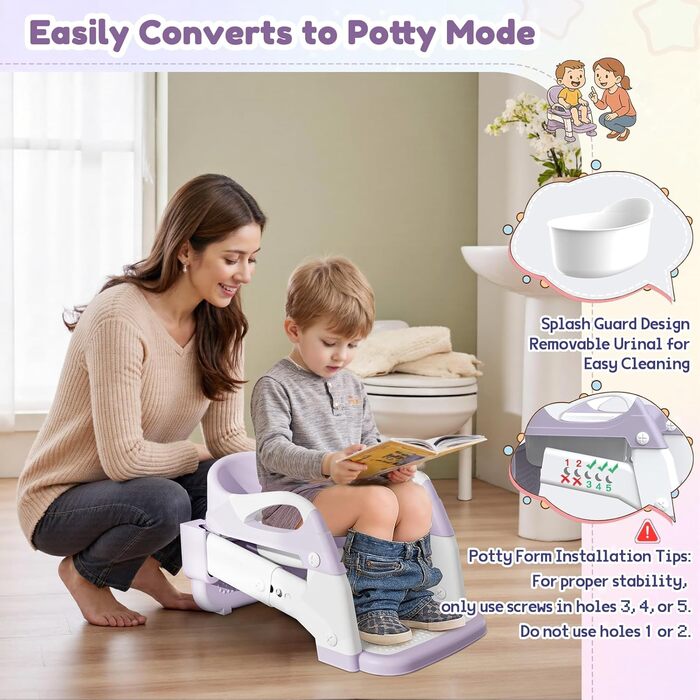 Універсальний дитячий сидіння для унітазу 3-в-1 з драбинкою, фіолетовий - тренажер для привчання до горщика для хлопчиків та дівчаток
