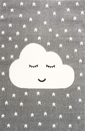 Дитячий килим Хмара Зірки сріблясто-сіро-білого кольору (100 x 150 см)