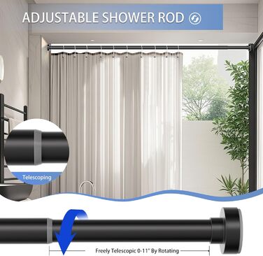 Штанга для душу, регульована, 86-167 см, нержавіюча сталь, без свердління, для ванної кімнати, чорна матова