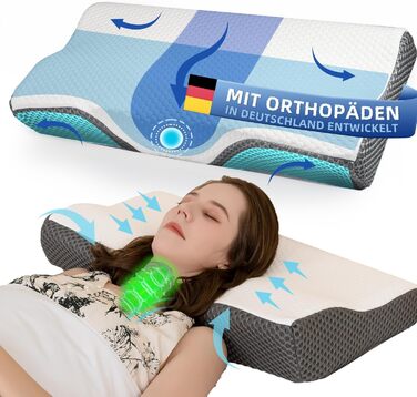 Ортопедична подушка для шиї IDEA з Memory Foam - для сну на боці, спині та животі, проти болю в шиї, 62x34.5x12/8 см