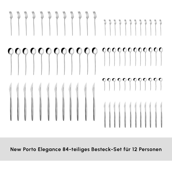 Набір столових приборів Karaca Elegance (84 деталі) - нержавіюча сталь, для посудомийної машини, 12 персон